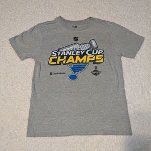 Kids Blues Stanley Cup Champions shirt - youth medium size 10 / 12 - gray